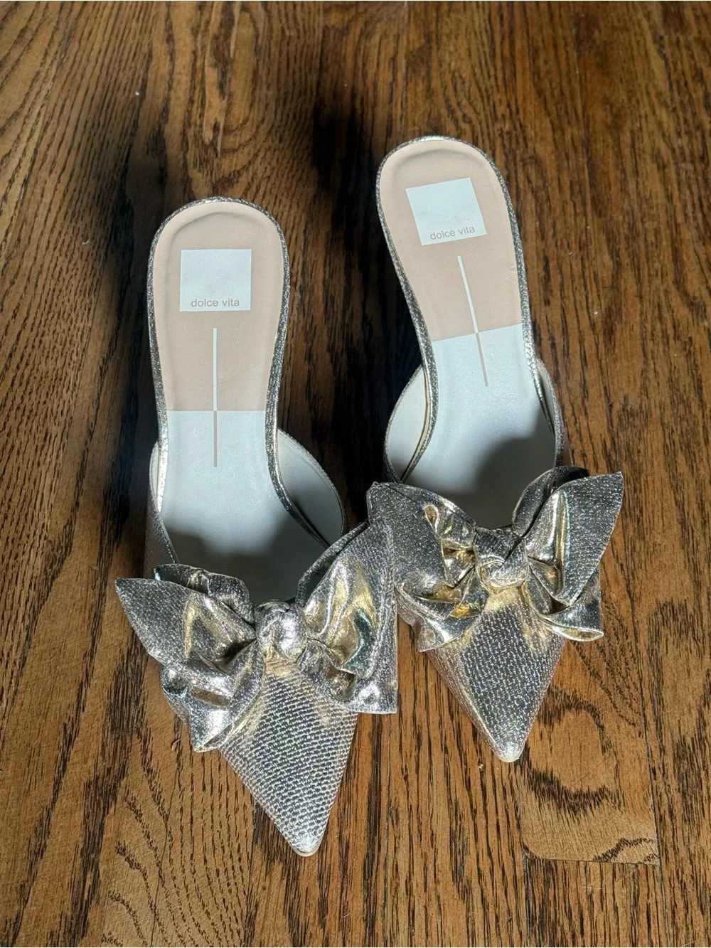 Dolce Vita Gold Pointed Bow Slip-On Heels